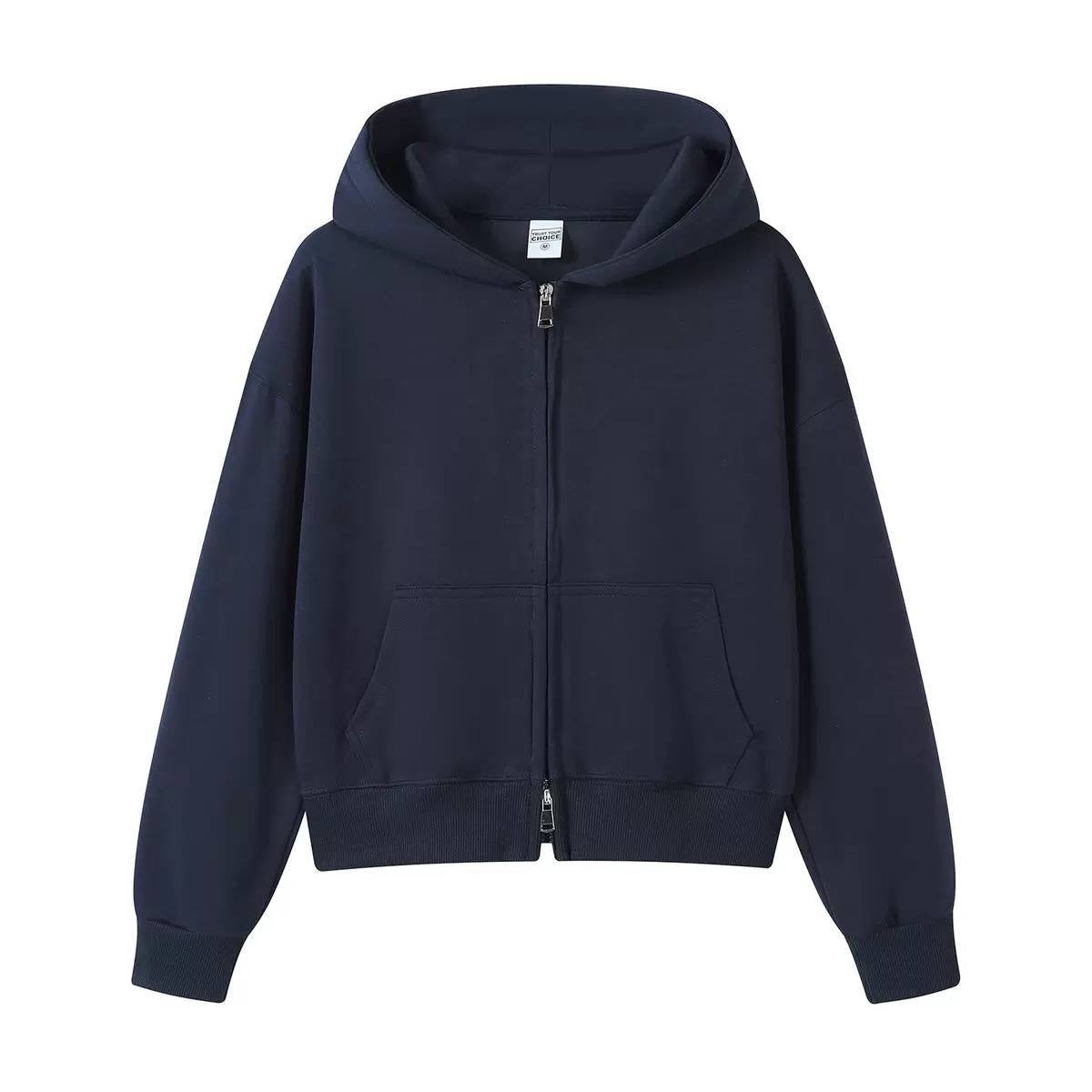Relaxed Hooded Zip-Up Jacket With Front Pockets – Navy