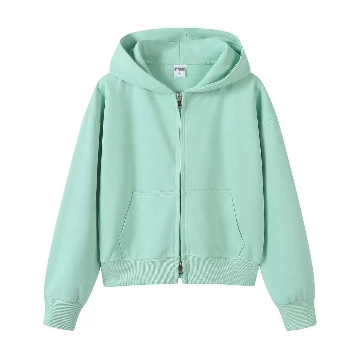 Relaxed Hooded Zip-Up Jacket With Front Pockets – Mint Green