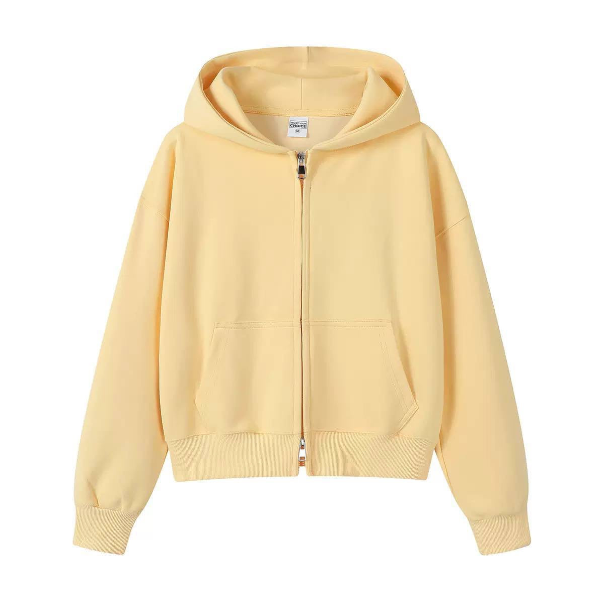 Relaxed Hooded Zip-Up Jacket With Front Pockets – Yellow