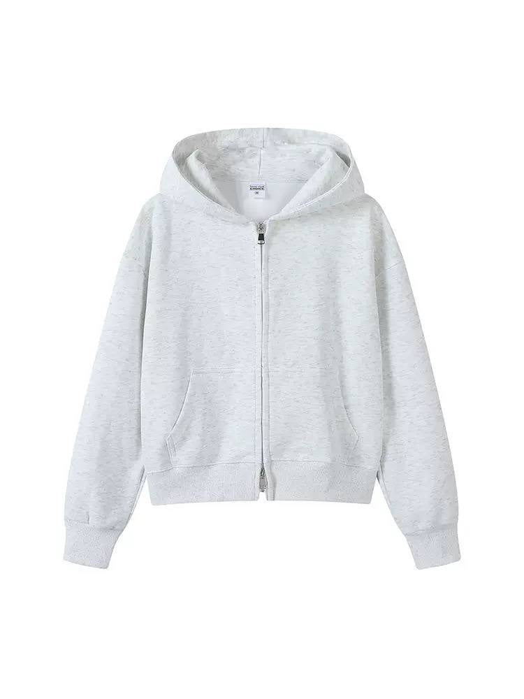 Relaxed Hooded Zip-Up Jacket With Front Pockets – White