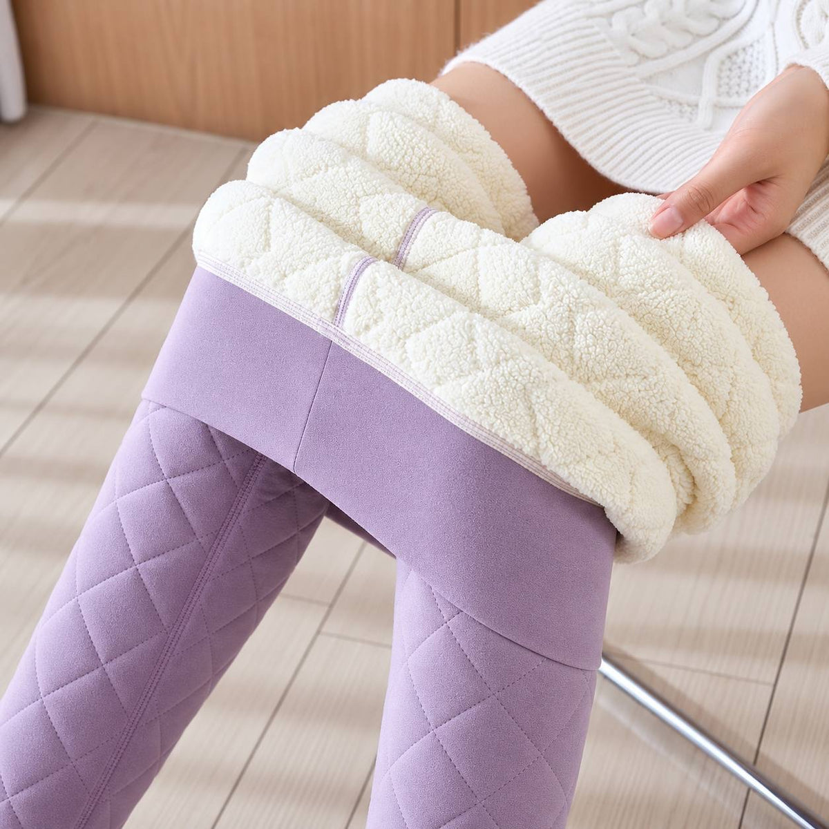 Women's Diamond Quilted Leggings With Cuffed Ankles – Lilac