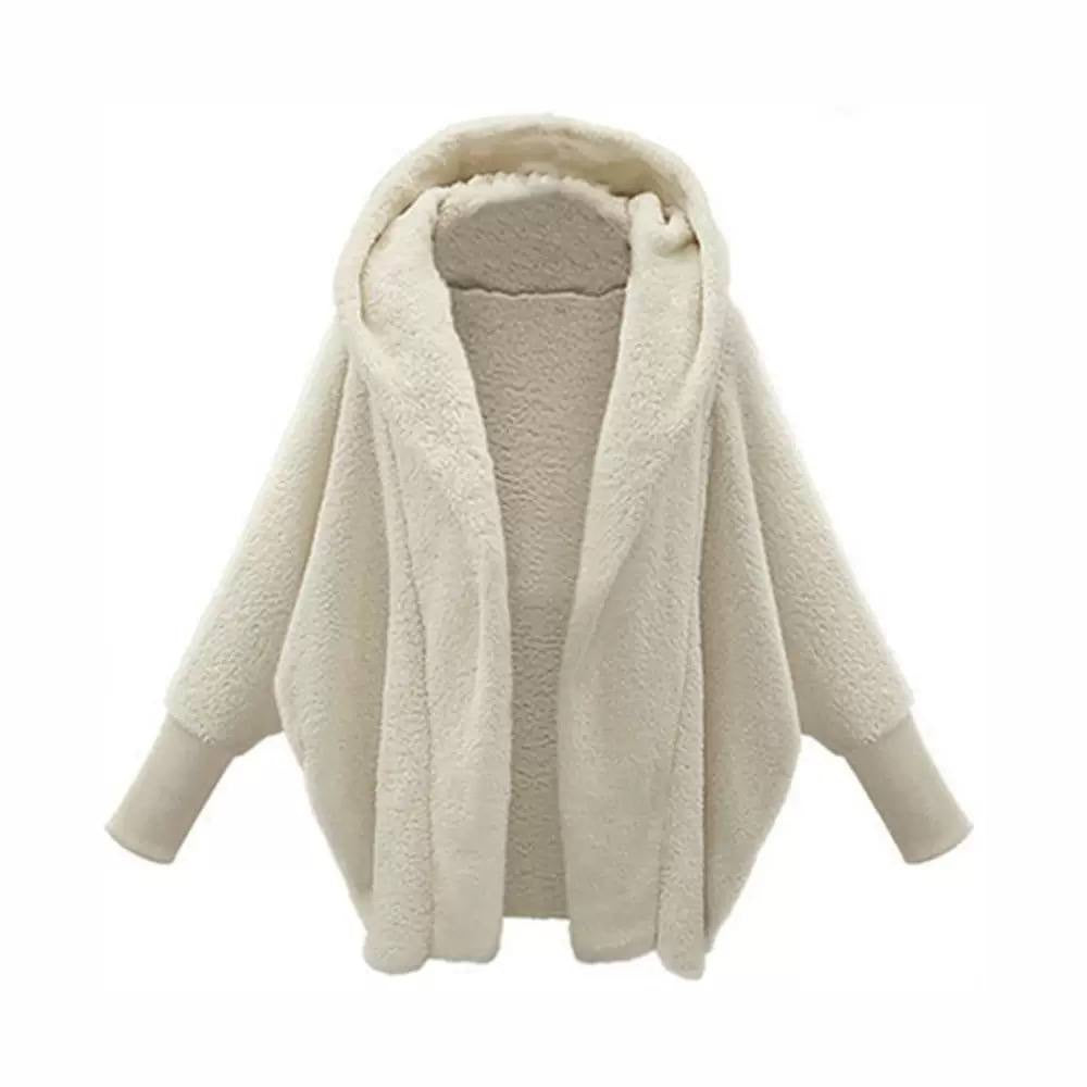 Relaxed Hooded Open-Front Jacket With Ribbed Cuffs – Cream
