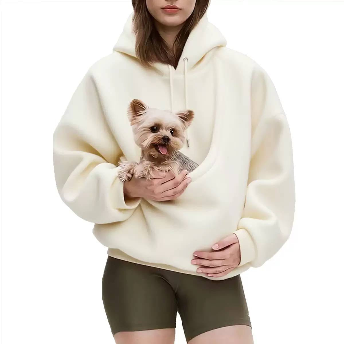 Relaxed Drawstring Hoodie With Deep Front Pouch – Cream