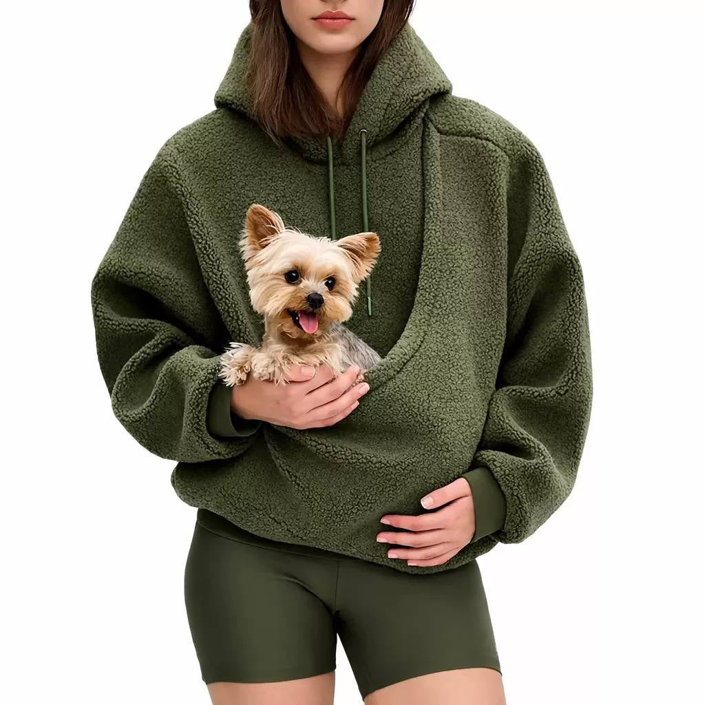 Relaxed Drawstring Hoodie With Deep Front Pouch – Olive Green
