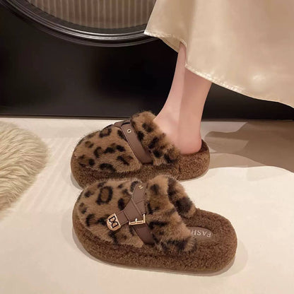 Textured Slip-On Slippers With Decorative Details – Brown Leopard