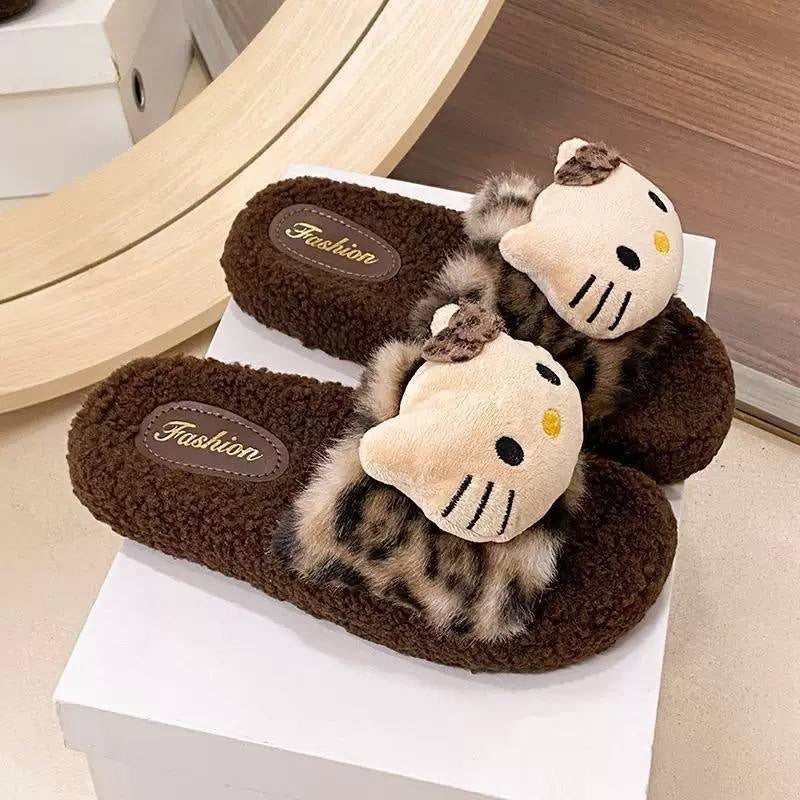 Textured Slip-On Slippers With Decorative Details – Brown Leopard