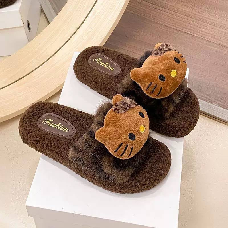 Textured Slip-On Slippers With Decorative Details – Brown Leopard