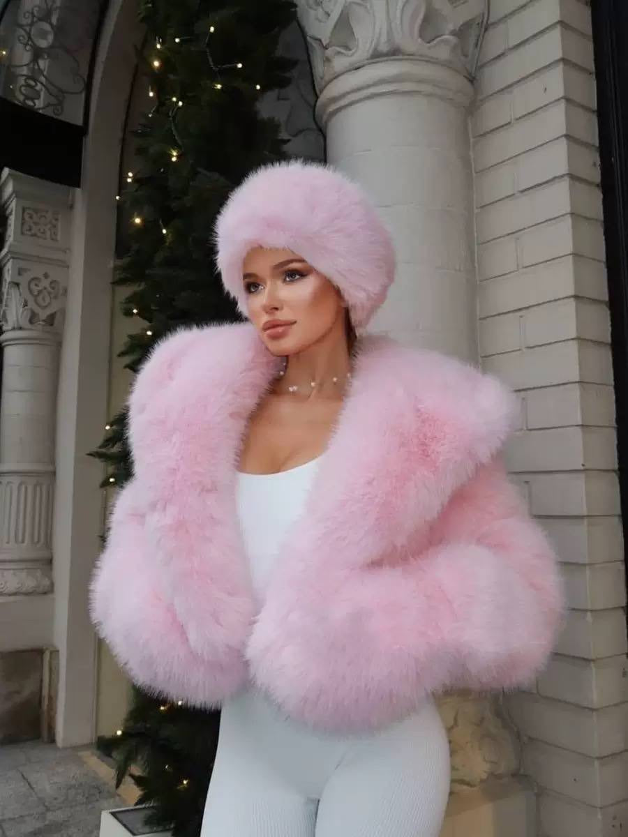 Cropped Hooded Jacket With Oversized Collar And Long Sleeves – Pink