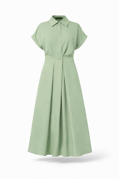 Women's Button Front Tie Waist Shirt Maxi Dress