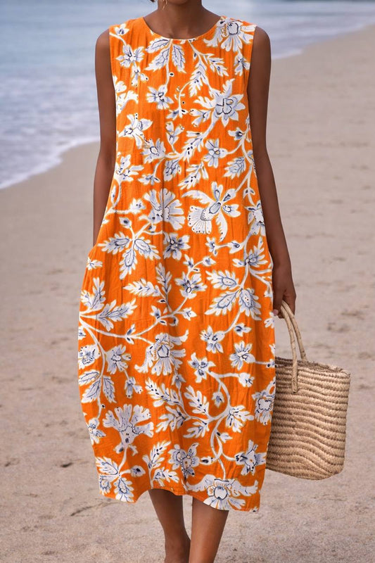 Journey | Floral Print Sleeveless Summer Midi Dress