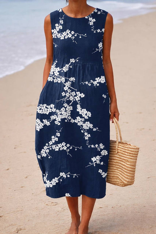 Taylor | Elegant Blossom Print Sleeveless Midi Dress