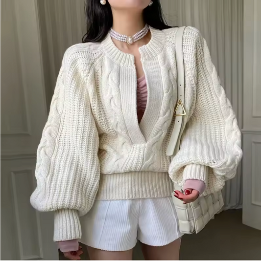 Women's Cable Knit V-Neck Sweater