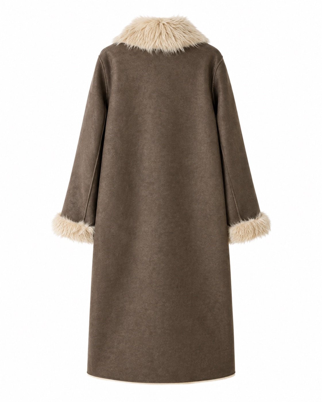 Longline Coat With Oversized Collar And Patch Pockets – Brown And Cream